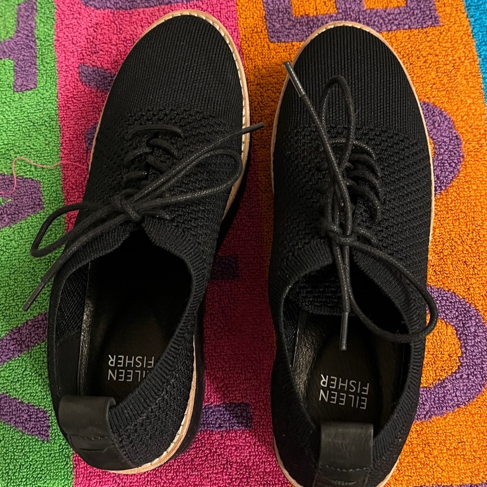 Eileen Fisher RARE Black Knit Shoes Size 6 Platforms, Like NEW EUC